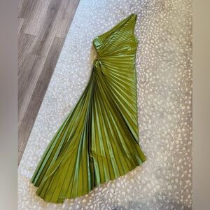 Dress Forum Lime One-Shoulder Pleated Dress